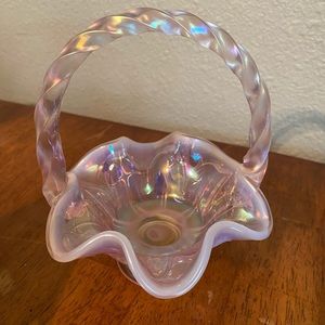 Pink opalescent ruffled basket